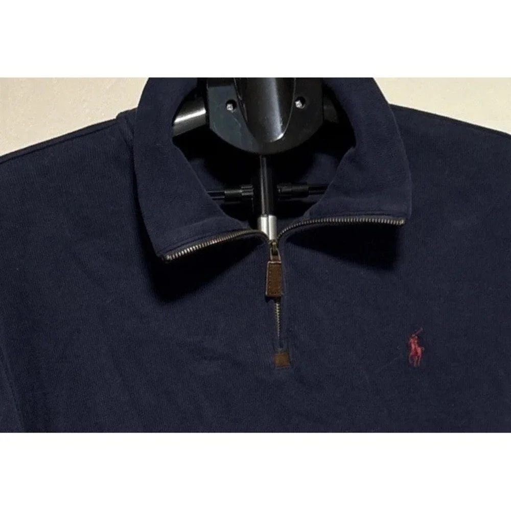 Polo Ralph Lauren Men's Cotton Navy 1/4 Zip Mock Neck Knit Sweater Size L